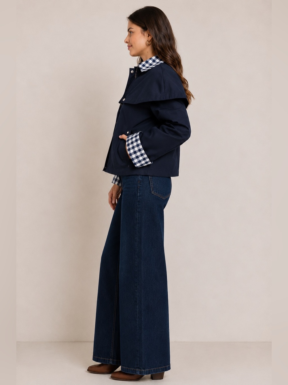 Navy Women's Cape-Detail Button Jacket - Picture 4 of 5